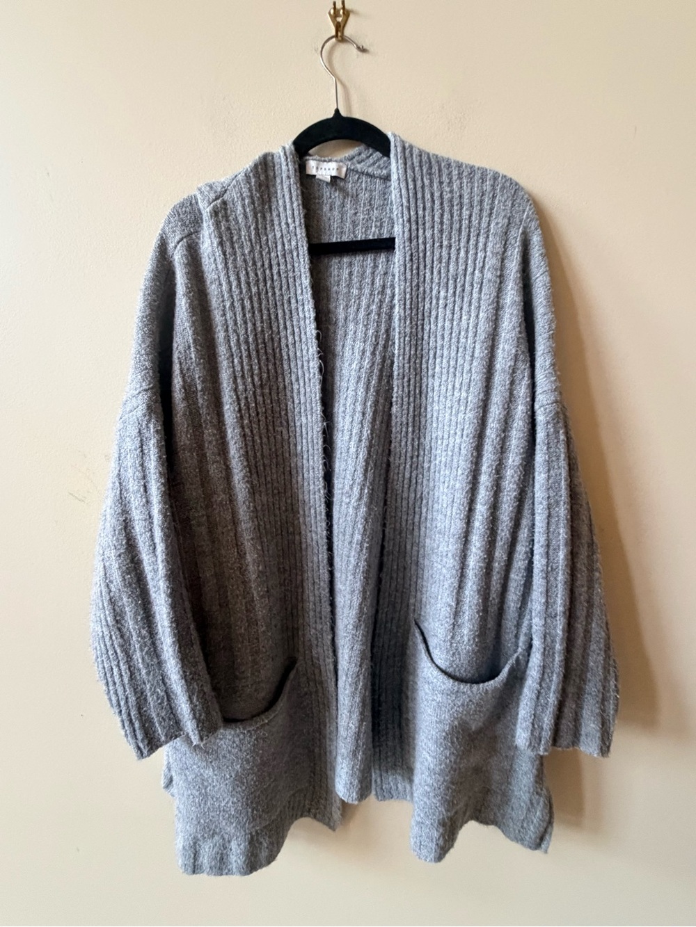 Topshop Light Gray Ribbed Open-Front Cardigan